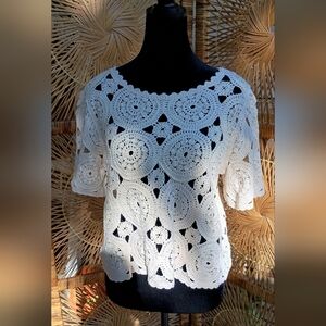 Ultra Pink 100% Cotton Elegant White Crochet Women Top_Large